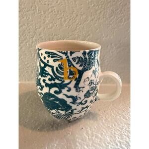 Anthropologie Homegrown Monogram Initial B Blue Floral Toile Initial Mug Cup